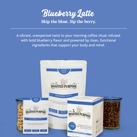 The Roasted Purpose Blueberry Latte Instant Organic Coffee with 18g of Grass-fed Collagen Protein, Dairy-Free, Sugar-Free, Bulk Bag 15 Serving