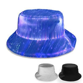 Boldforge LED Fiber Optic Bucket Hat for Women & Men - 7 Colors - Light Up Hat - Rave Accessory - Festival Gear - Party Hat - Wedding Hat - Mardi Gras - USB Rechargeable - White
