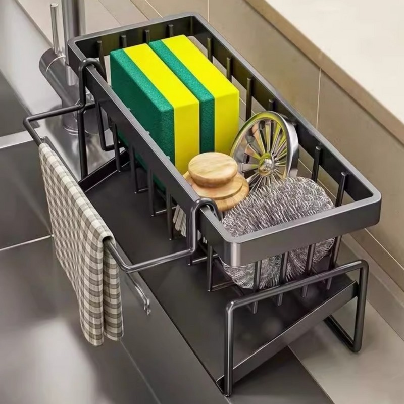 깔끔한 싱크대정리 자동 물빠짐 수세미 거치대 23x9cm 탄소강 Neat Sink