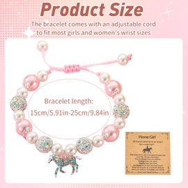 Onperpoe Bead Bracelets for Children Girls Pink Natural Stone Bracelet with Cute Horse Pendant and Message Card Bead Bracelet Women's Healing Stones Bracelet Birthday Gifts for Daughter Granddaughter