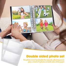 Aoreun Pack of 30 Transparent Postcard Sleeves, 120 Double-Sided Photo Sleeves, 2 Compartments Pockets A4 Photo Sleeves for A4 2/3/4 Ring Binder, Pockets Photo Side Protection, Collectable Sleeves for Postcards Photos