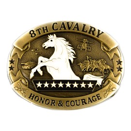 US Army 8th Cavalry Regiment, Honor & Courage Crest Insignia, Solid Brass Belt Buckle