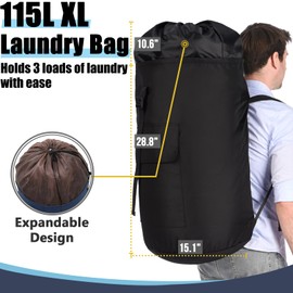 Laundry Bag Backpack 115L, College Laundry Backpack with Straps, Laundry Bags Extra Large Heavy Duty, Backpack Laundry Bag for College Students, Laundry Backpack Bag for Dorm, Apartment, Laundromat