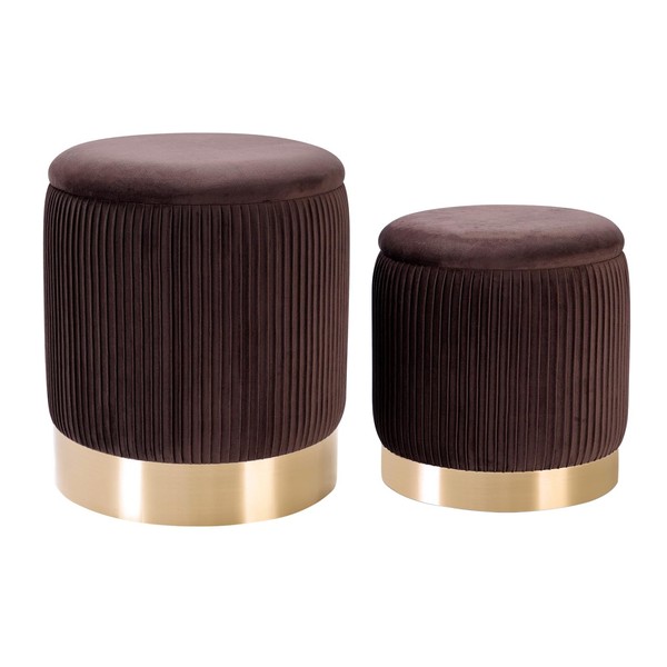 JUUON Round Velvet Storage Ottoman Set of 2, Nesting Pouf