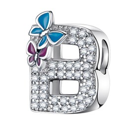 Complete A~Z Alphabet Charm Letter Beads Solid 925 Sterling Silver with Cubic Stones Flower Butterfly fits European Bracelets Necklace Women Jewelry Gift Options