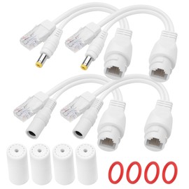 YACSEJAO 12V Passive PoE Injector and PoE Splitter Kit,2 Pair RJ45 Waterproof Passive Power Over Ethernet DC PoE Adapter Connector Cables(White)
