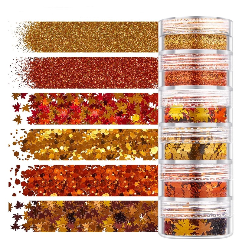 Fall Nail Art, 6 Boxes Fall Leaves Nail Glitter Sequin