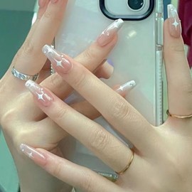 Pure Handmade Nails Press on Nail Reusable Fake Nails Short Red Cat Eye French Stick on Nails French Tip False Nails 10pcs (M, AL 0002)