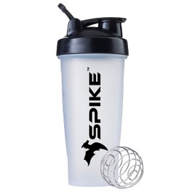 SPIKE Protein Shaker Blender Bottle for Whey protein mix, cycling, gym water bottle with Stainless Steel Blender Ball 700ml (Clear, Pack of 1)