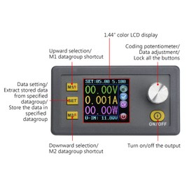 DROK DC Buck Converter Adjustable Color LCD Display, 6-55V to 0-50V 5A Step Down Converter Voltage Regulator Power Supply
