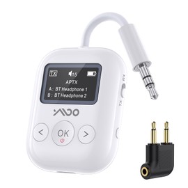 YMOO Bluetooth 5.4 Audio Transmitter and Receiver, Headphone Jack Wireless Adapter, OLED Screen Transmitter Travel Essentials, 2-in-1 Adapter for Planes, TV,Home Stereo(White)