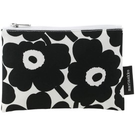 Marimekko 071296 190 Mini UNIKKO Cosmetic Pouch, 8.3 x 5.5 inches (21 x 14 cm), Black x White, Makeup Pouch, Small Items, Floral Pattern, White, Black, No Gusset, Black