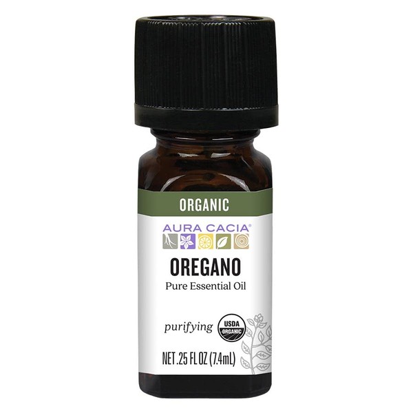 Aura Cacia 100% Pure Oregano Essential Oil | Certified Organic, GC/MS Tested for Purity | 7.4 ml (0.25 fl. oz.) | Origanum vulgare