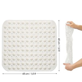 Shower Mat, Non-Slip Square Bath Mat, 48 x 48 cm, Non-Slip Shower Mat, Non-Slip Mat with Suction Cups, Suction Cups, Machine Washable, Square (White)
