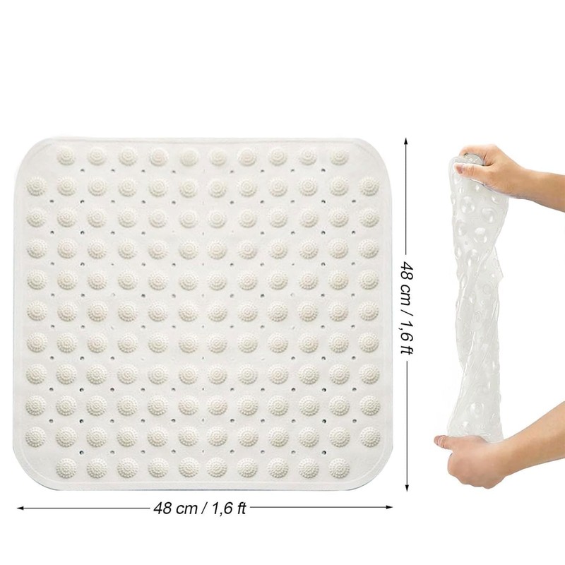 Shower Mat, Non-Slip Square Bath Mat, 48 x 48 cm,
