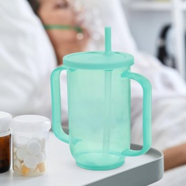Healvian Sippy Cup for Seniors Drinking Cup for Adults with Handles Independence Drinking Cup Straw Cup Handicap Drinking Cup Leak-proof Drinking Cup for Hot and Cold Drinks