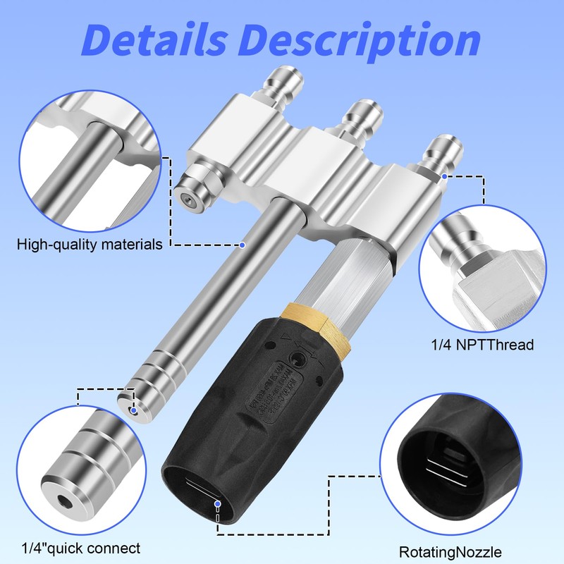 Three-in-one Adjustable Downstream Soft Wash Nozzle, M5 Twist Nozzle soft