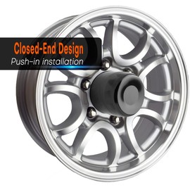 GTOWNWORKS 5.15 inch Trailer Center Caps Push Through Wheel Center Caps for Truck Trailer RV Wheels Rims Steel Black Hub Covers, 4PCS, Silver, Height 5 in