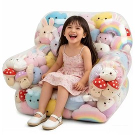 Clear Stuffed Animal Storage Bean Bag Chair Cover for Kids,Extra Large Beanbag Chair Cover with Zipper,PVC Bean Bag Chair Plush Toys Storage & Organizing (Transparent)