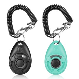 hzbaiyi 2PCS Dog Training Clicker with Wrist Strap Pet Clickers Puppy Practical Behavioral Training Tools Portable Button for Dog Cat Horse Puppie Birds (Black+White) (Black+Green)