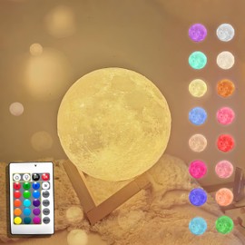 QiqiMrum 16 Colors Upgraded 3D Moon Lamp with Touch & Remote Control,5.9 inches Moon Light Christmas Gifts for Women/Men/Kids, LED Night Light for Christmas Decorations,Bedroom,Home Decor,w/Wood Stand