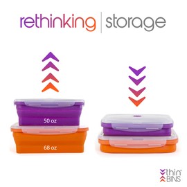 Kitchen Home Thin Bins Collapsible Containers – Set of 2 Extra Large Rectangle Silicone Food Storage Containers – BPA Free, Microwave, Dishwasher and Freezer Safe