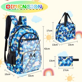 Sciphylia School Backpack Girls Kids School Bag Teenager Backpack Waterproof Lightweight School Bag Set with Lunch Bag & Pencil Case for Girls Boys School Leisure, blue, Preppy Style