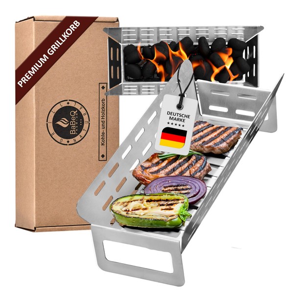 BABEQ - 3-in-1 Stainless Steel Grill Basket, Charcoal Basket, Smoking