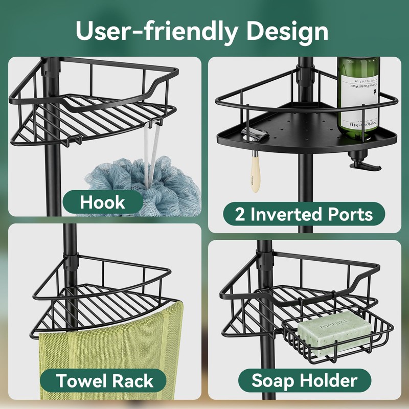 Dimyno Corner Shower Caddy Tension Pole, 4 Tier Adjustable Rustproof