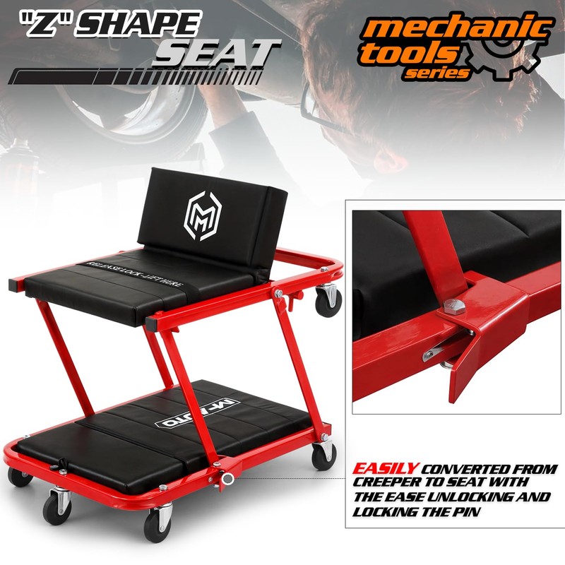 M-AUTO Heavy-Duty Convertible Mechanic Creeper, Z-Creeper 2-in-1 Creeper and Seat