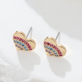 Upowka Small Heart Stud Earrings,Love Friendship Heart Stud,Dainty Gold Heart Statement Earrings for Women (Colored Rhinestones Heart Earring)