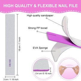 LOPHE 12PCS Professional Nail Files, Double Sided 80/80 Grit Emery Boards for Nails, Nail Shaping Manicure Tools, Professional Nail File Set for Nail Styling, Salon, Home Use