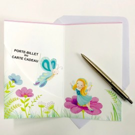 17-6051 Happy Birthday Card with Envelope for Children Little Girl Blonde Fairy with Magic Wand and Wings Flowers Butterfly Characters Youth Illustration - Made in Europe
