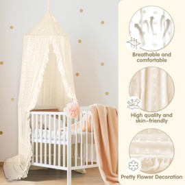 jiangcha Bed Canopy for Girls - Princess Bed Canopy - Crib Canopy for Boys and Girls Bedroom Decor, Suitable for Use in Cribs Canopy Bed Curtains (Beige)