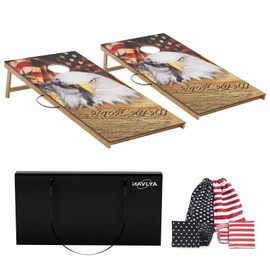 Cornhole Board Set,Corn Hole Games for Adults Outdoor,2X4FT Solid Wood Regulation Cornhole Boards with 8 Cornhole Beans Bags & Carry Case(Eagle's Head)