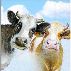 Set of 2 Individual Decoupage Paper Party Napkins Mixed Media SILLY COWS BULLS HEIFERS Decor Luncheon Beverage Christmas Series Napkin for a Birthday, Holiday, Wedding, Cocktail Party