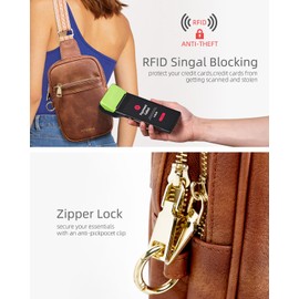 Titosha Anti Theft Small Sling Bags for Women Men Cross Body Bag Trendy RFID Blocking Leather Travel Purse Fanny Packs with Anti-Pickpocket Clip Brown