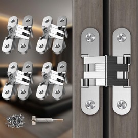 JAXYOOM Hidden Door Hinge 0.63 * 2.76Inch – 4Pcs Invisible Heavy Duty for Wood Doors,180 Degree Alloy Concealed Cabinets Hinges for DIY Gates,Kitchen,Silver