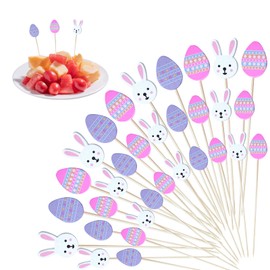 100 Stück Ostern Cocktailspieße, Ostern Hölzerne Cocktail Zahnstocher, Ostern Hase Ei Obstspieße Bambus Cocktail Picks Cocktail Sticks für Obst, Getränke Party Dekoratio, Nostern Dekoration