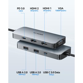 USB C Docking Station Dual Monitor, 7 in 1 USBC to Dual HDMI Adapter, USB C Hub with 2 HDMI, VGA, 100W PD, 3 USB, Multiport Adapter for Dell HP Lenovo Surface MacBook Laptop