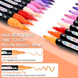 TBC The Best Crafts 24 Colors Dual Tip Acrylic Paint Markers,Waterproof, Non-Toxic, odorless, Suitable for Paper, Pottery, Stones, Backpacks, Glass, Christmas Gifts