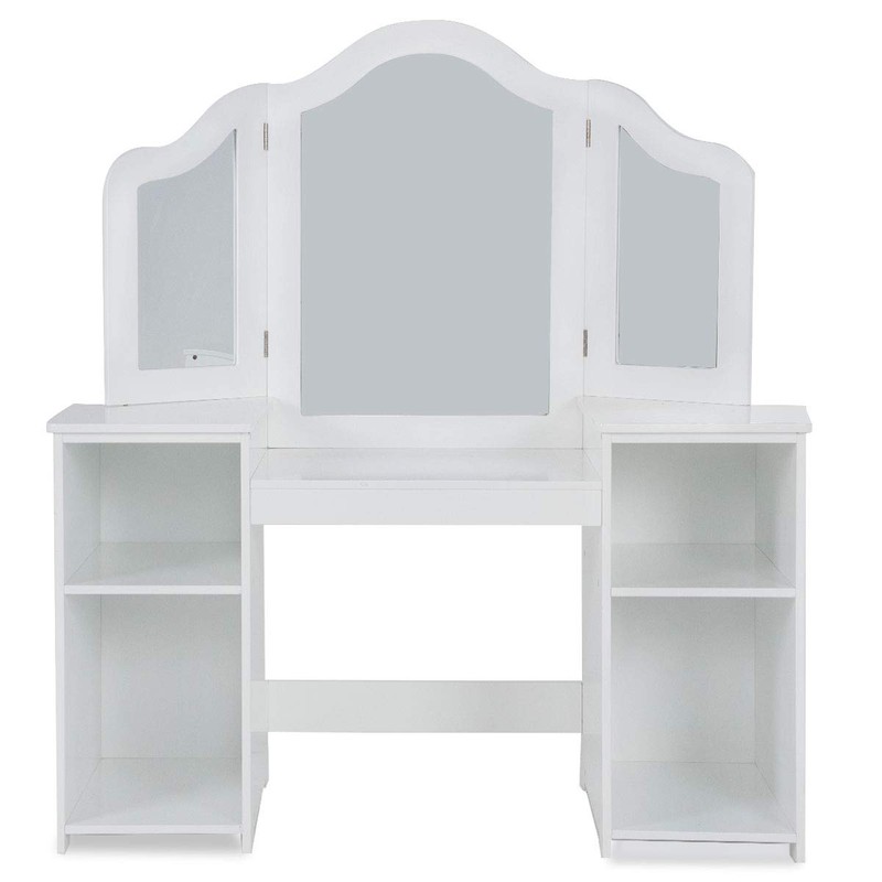 Nightcore Kids Vanity Table, White Dressing Table with 4 Storage