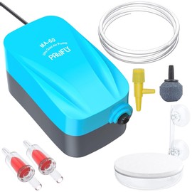 Pawfly Aquarium Compact Air Pump 15-40 GPH Quiet Oxygen Pump for 3-20 Gallon Fish Tanks Aerator Pump with Air Stone Disc Nano Bio Sponge Filter Airline Tubing and Check Valve Accessories