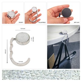 TANOSII Foldable Purse Hook Floding Handbag Hanger Bling Rhinestone Bag Holder for Table Desk 3 PCS Black White Red