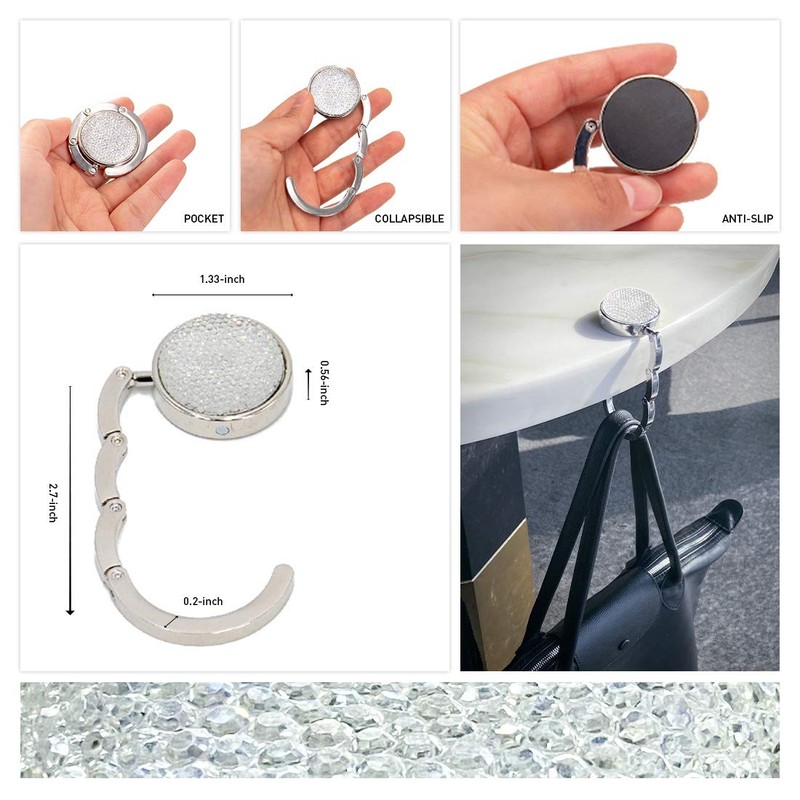 TANOSII Foldable Purse Hook Floding Handbag Hanger Bling Rhinestone Bag