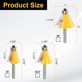 sourcing map 3pcs Chamfer Router Bit Set 1/2" Shank 15, 22.5, 30 Degree Cutting Angle Carbide Wood Router Bits for Woodworking