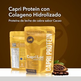 CAPRI PROTEIN Sabor Cacao Suplemento de Proteina de Leche de Cabra en Polvo Marca Capri Lac, Etiqueta limpia libre de Conservadores e Ingredientes Art