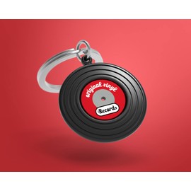 Key Chain Vinyl disch 3D. Record player Retro Music Black Red