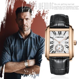 Men's Square Wristwatch, Leather Strap, Waterproof, Rome, Analog, Antique, Simple, Fashionable, Popular, Square Watch, Men's Accessories, Father's Day, Valentine's Day, Christmas Gift, rose gold-b