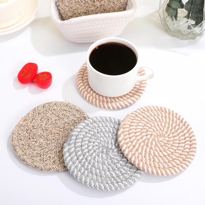 Alipis Beverage Coaster Set, Cotton Hand-Woven Coasters with Holder, Coasters